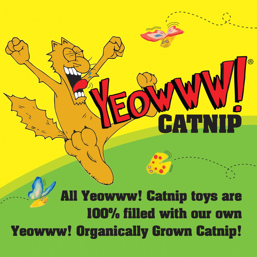Yeowww! Strawberries catnip toy USA-made badge signals quality and domestic production