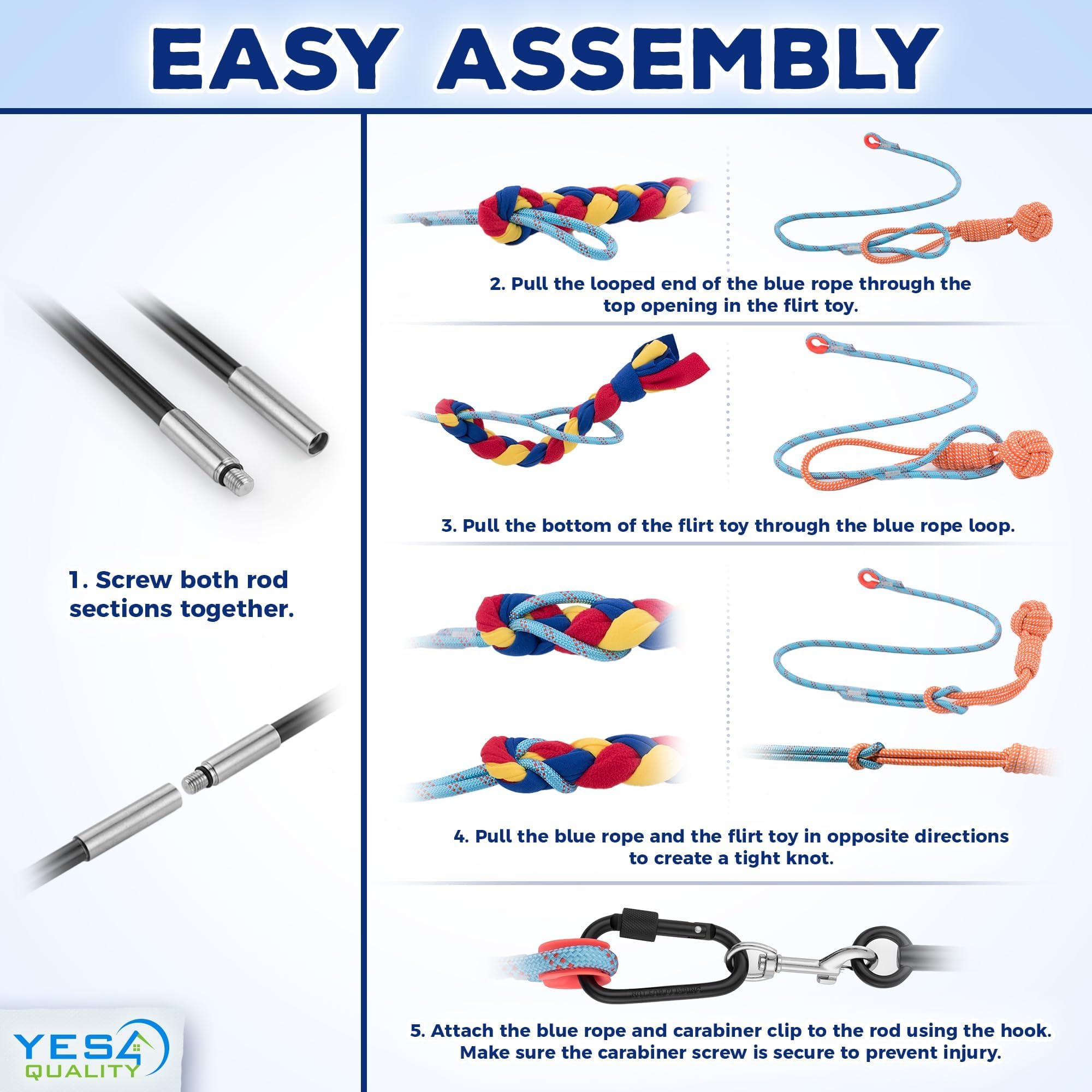 YES4QUALITY complete set includes rod, hardware, rope, and two toys for interactive training