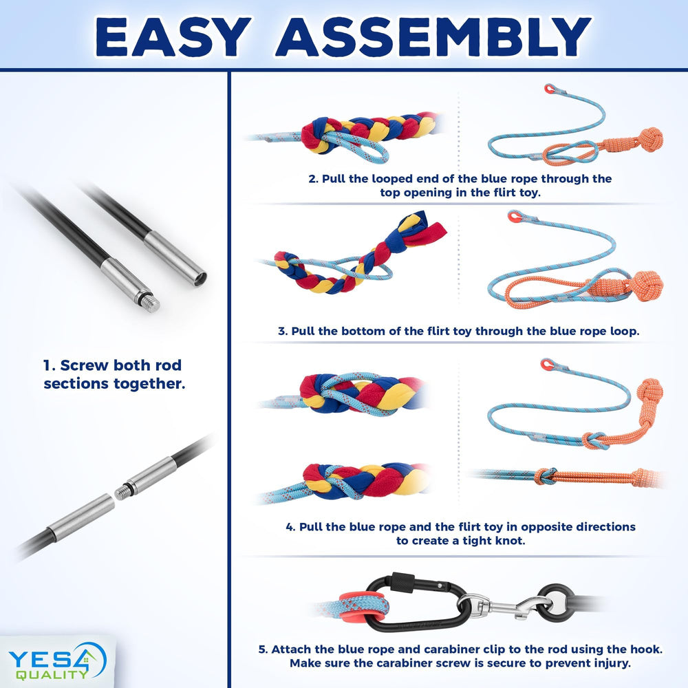 YES4QUALITY complete set includes rod, hardware, rope, and two toys for interactive training