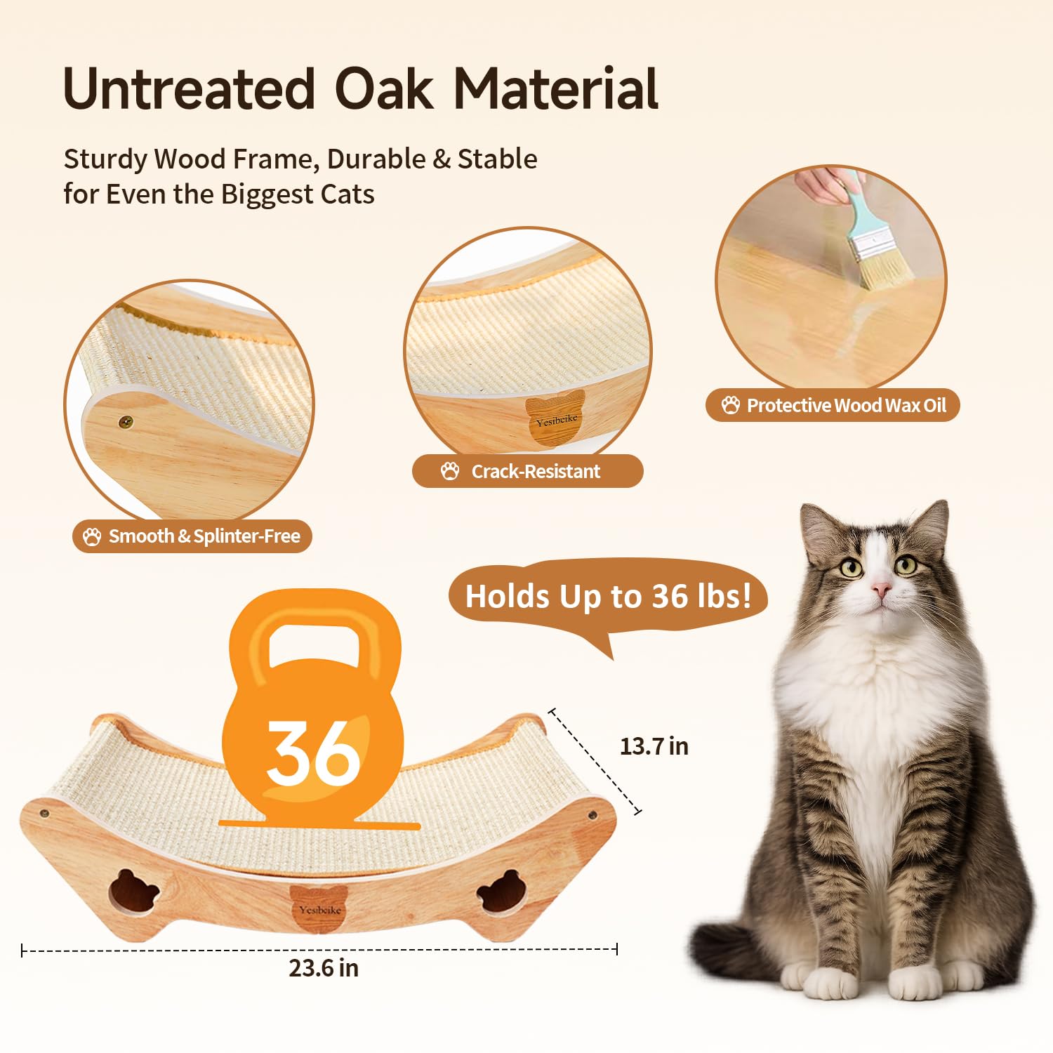 Yesibeike 100% sisal pad stays crisp and fray-resistant for indoor cats.