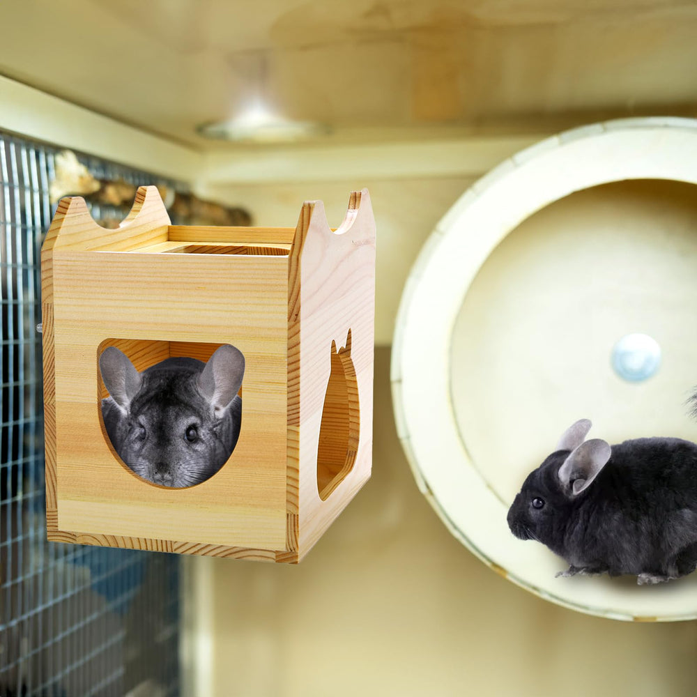Yesland Wood Chinchilla House cage-attachment ensures secure fit to cages