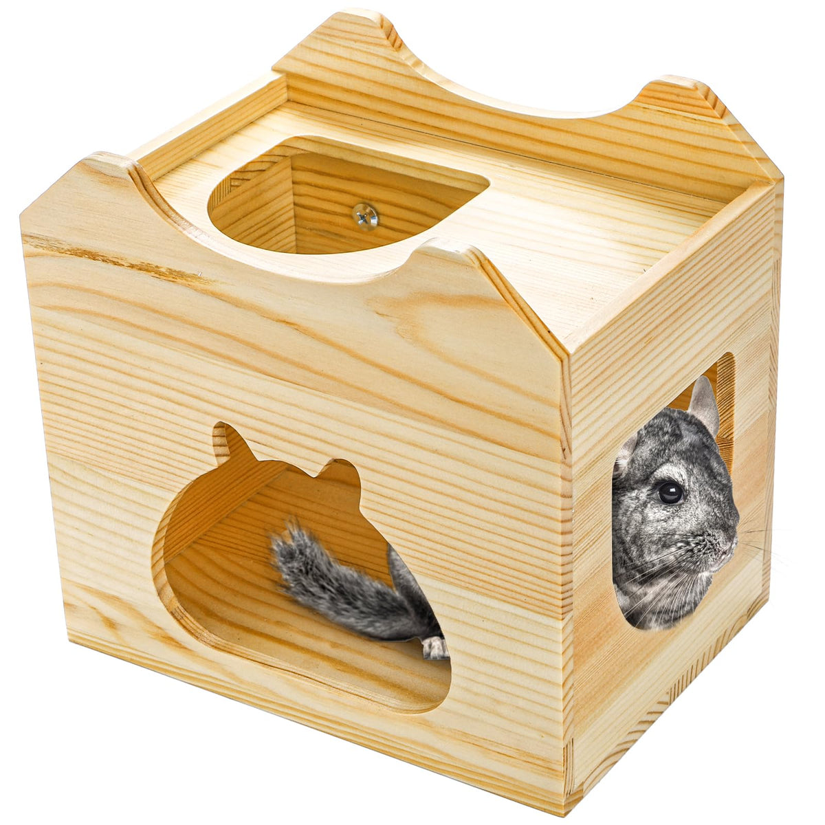 Yesland Wood Chinchilla House front view offers a secure natural shelter for small pets