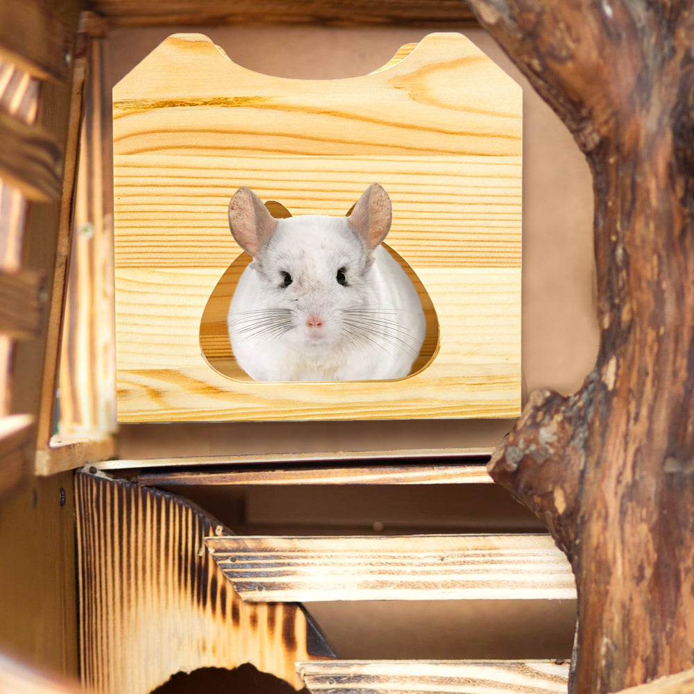 Yesland Wood Chinchilla House wide-entry enables easy access for curious pets