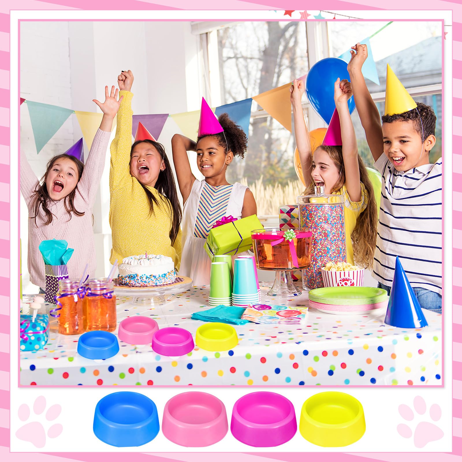 Yetene party-ready puppy bowls set up for dog birthday celebrations