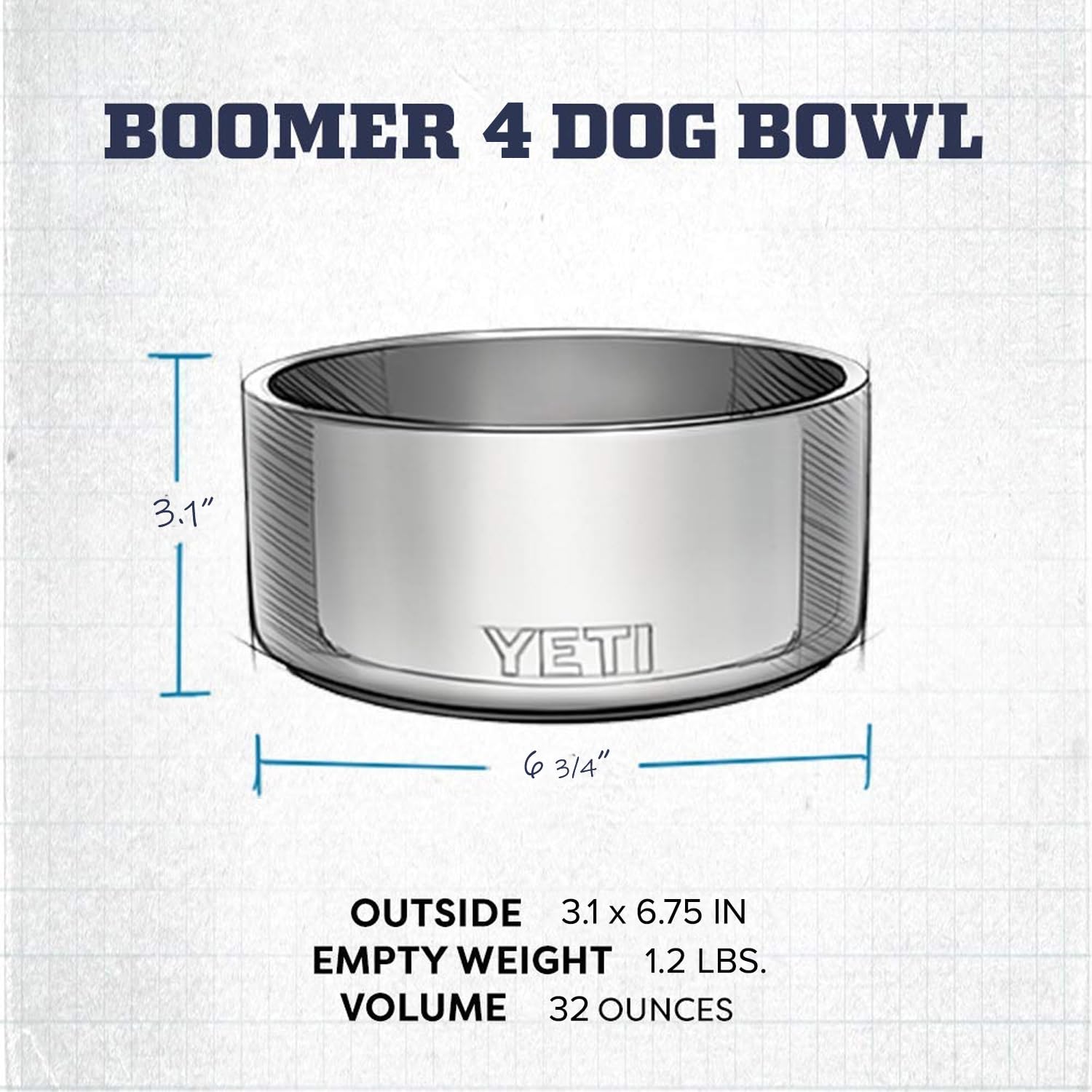 YETI Boomer 4 stainless bowl filled with water, rust-resistant design