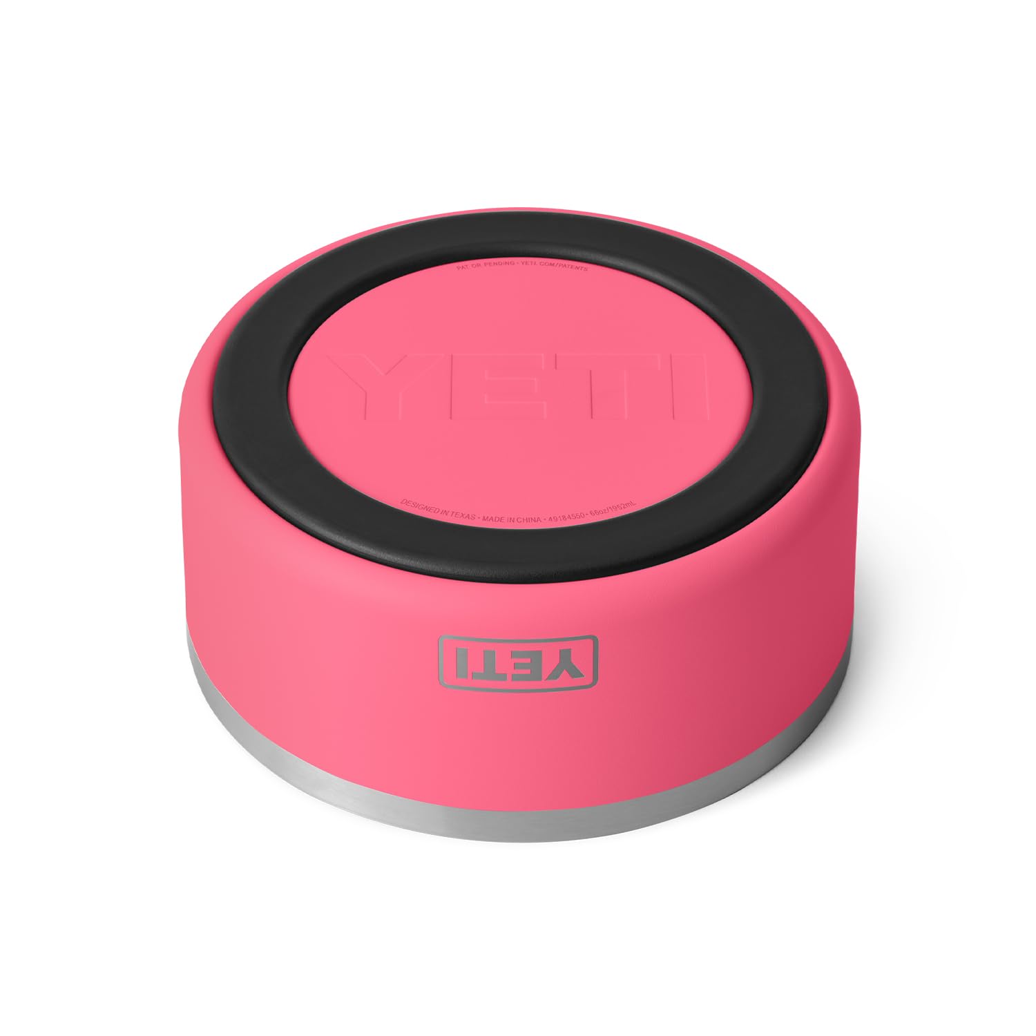 Dishwasher-safe label on YETI Boomer 8 bowl for easy cleaning.