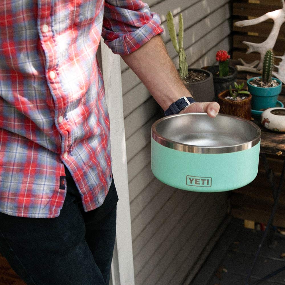 YETI Boomer 8 dog bowl in seafoam ready for outdoor adventures.