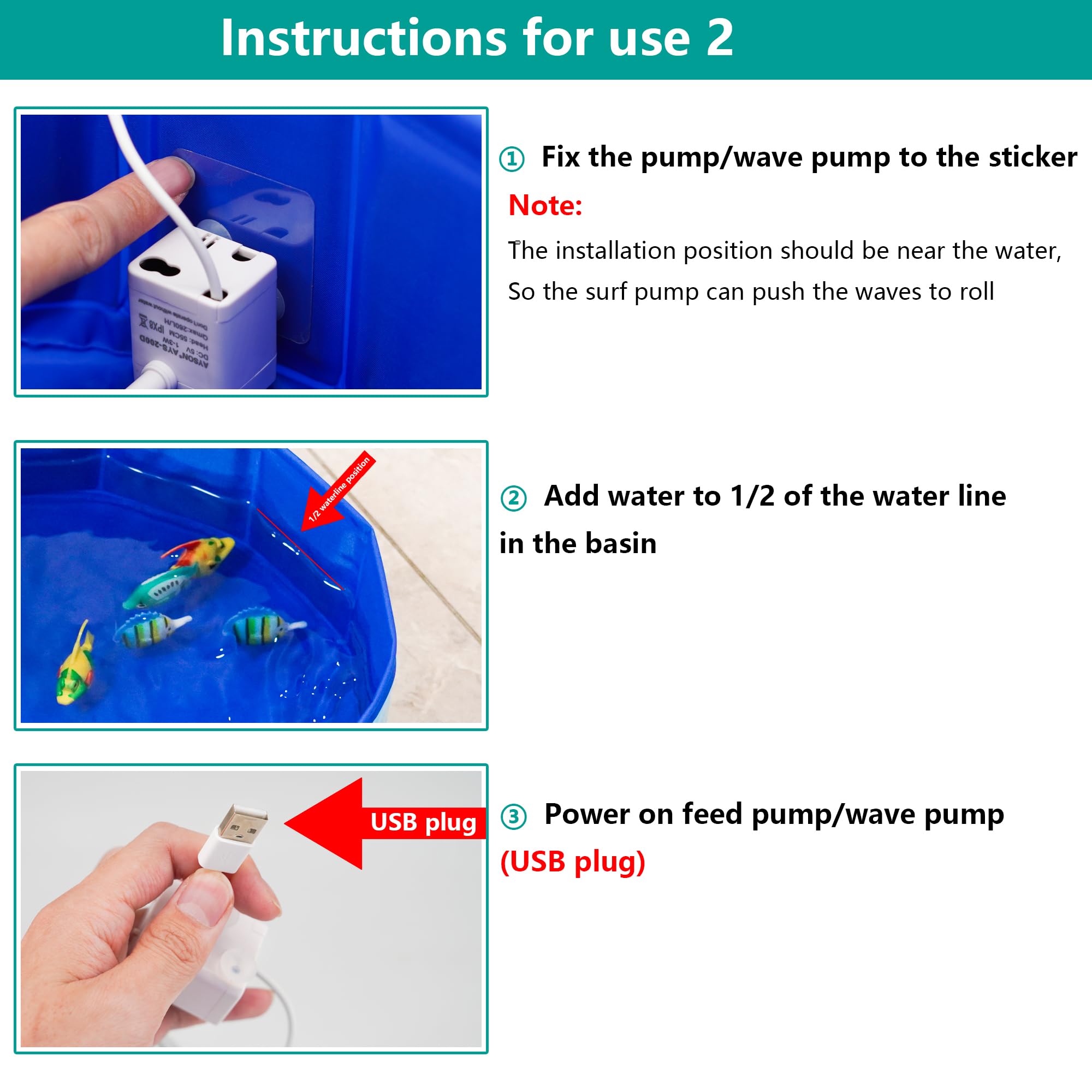 YeulYuuri 3-watt wave pump creates lifelike water motion.