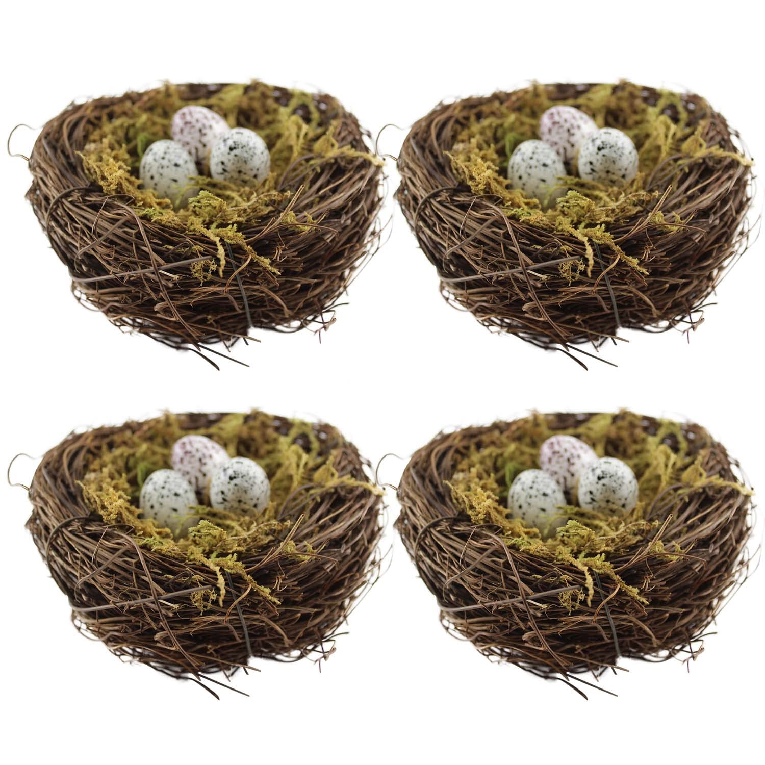 YEUQWJ artificial birds nest close-up, handcrafted rattan, ideal Easter decor.