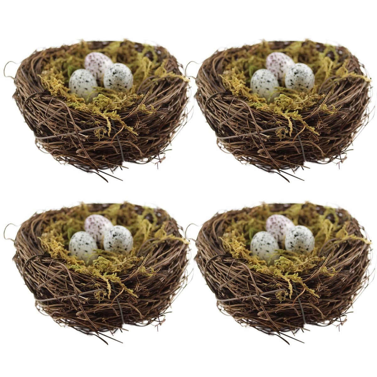YEUQWJ artificial birds nest close-up, handcrafted rattan, ideal Easter decor.