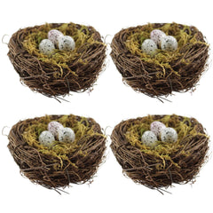 YEUQWJ artificial birds nest close-up, handcrafted rattan, ideal Easter decor.
