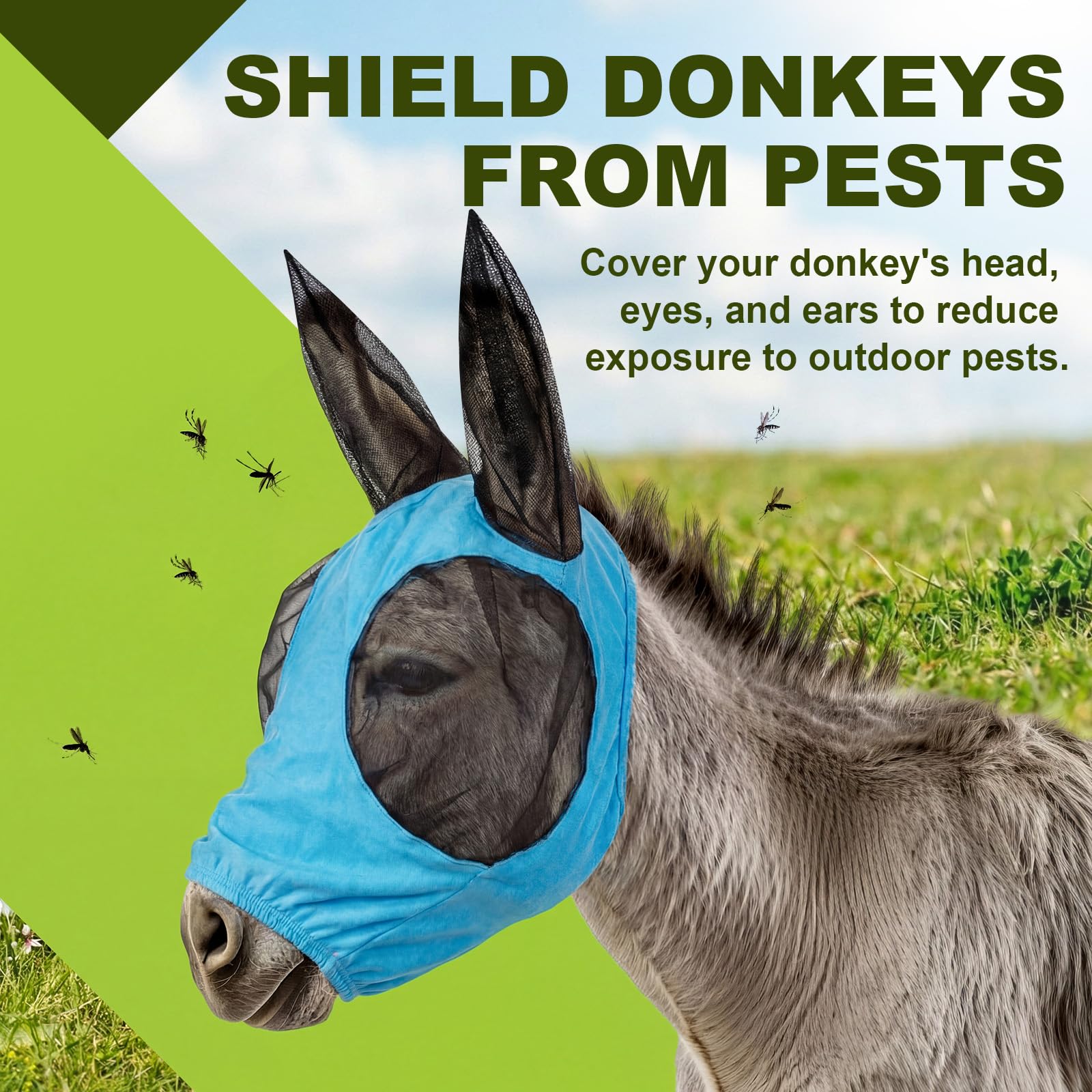 Yeyeplum donkey fly mask stretches to fit facial contours.