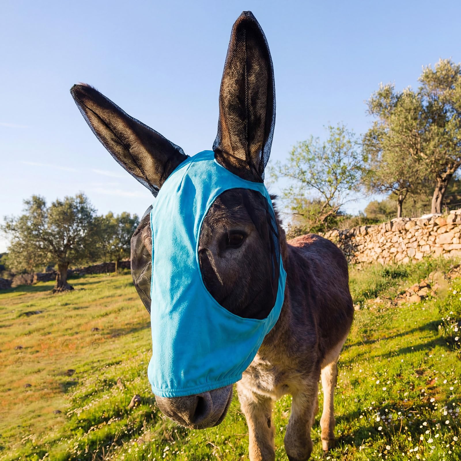 Yeyeplum donkey fly mask with soft body in navy provides daily insect protection.
