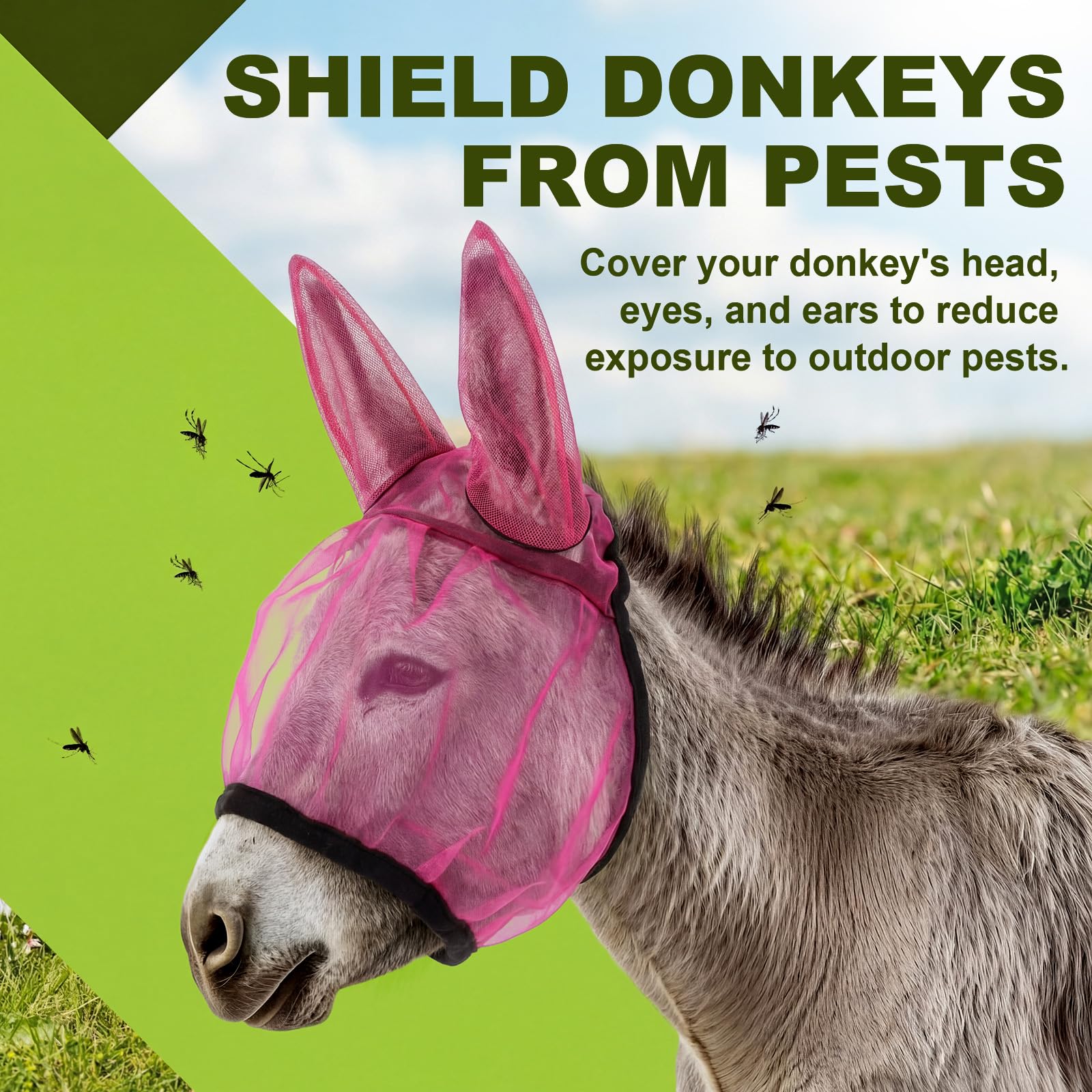 Yeyeplum mini donkey fly mask uses soft mesh for breathable comfort