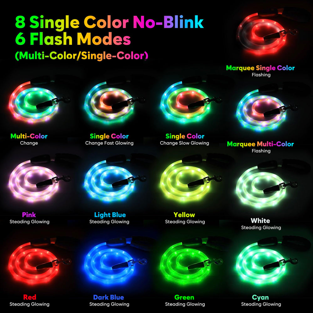 YFbrite leash with 15 modes for customizable outdoor visibility during walks.