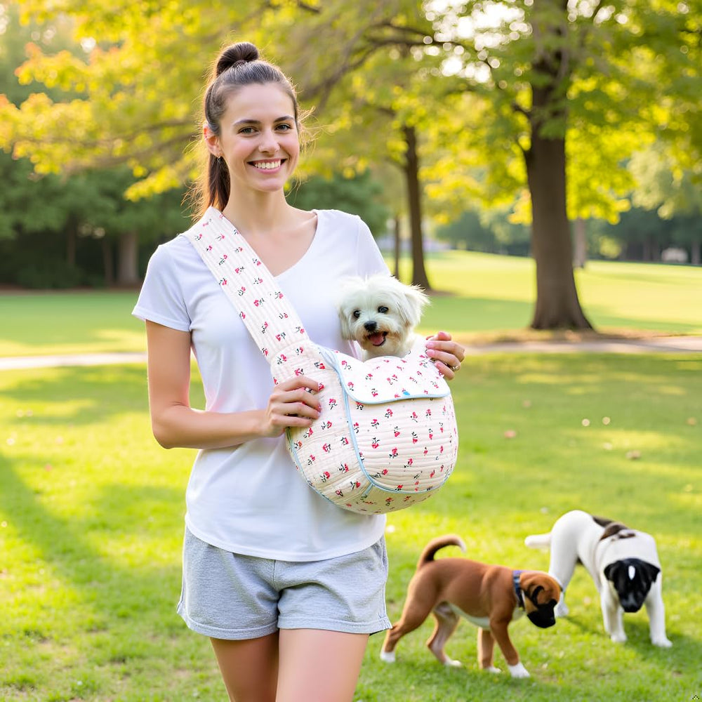 YHSHYZH Flower Pet Sling Carrier front view emphasizes hands free travel