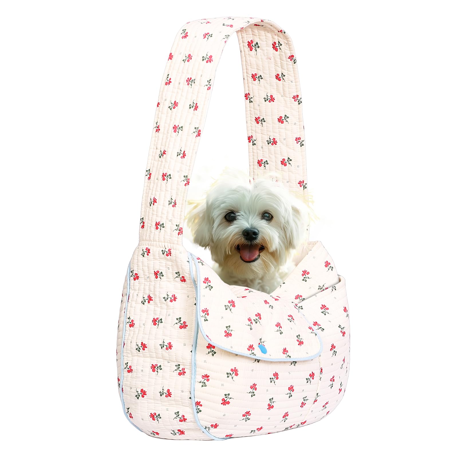 YHSHYZH Flower Pet Sling Carrier close up shows breathable cotton and floral print for comfortable wear