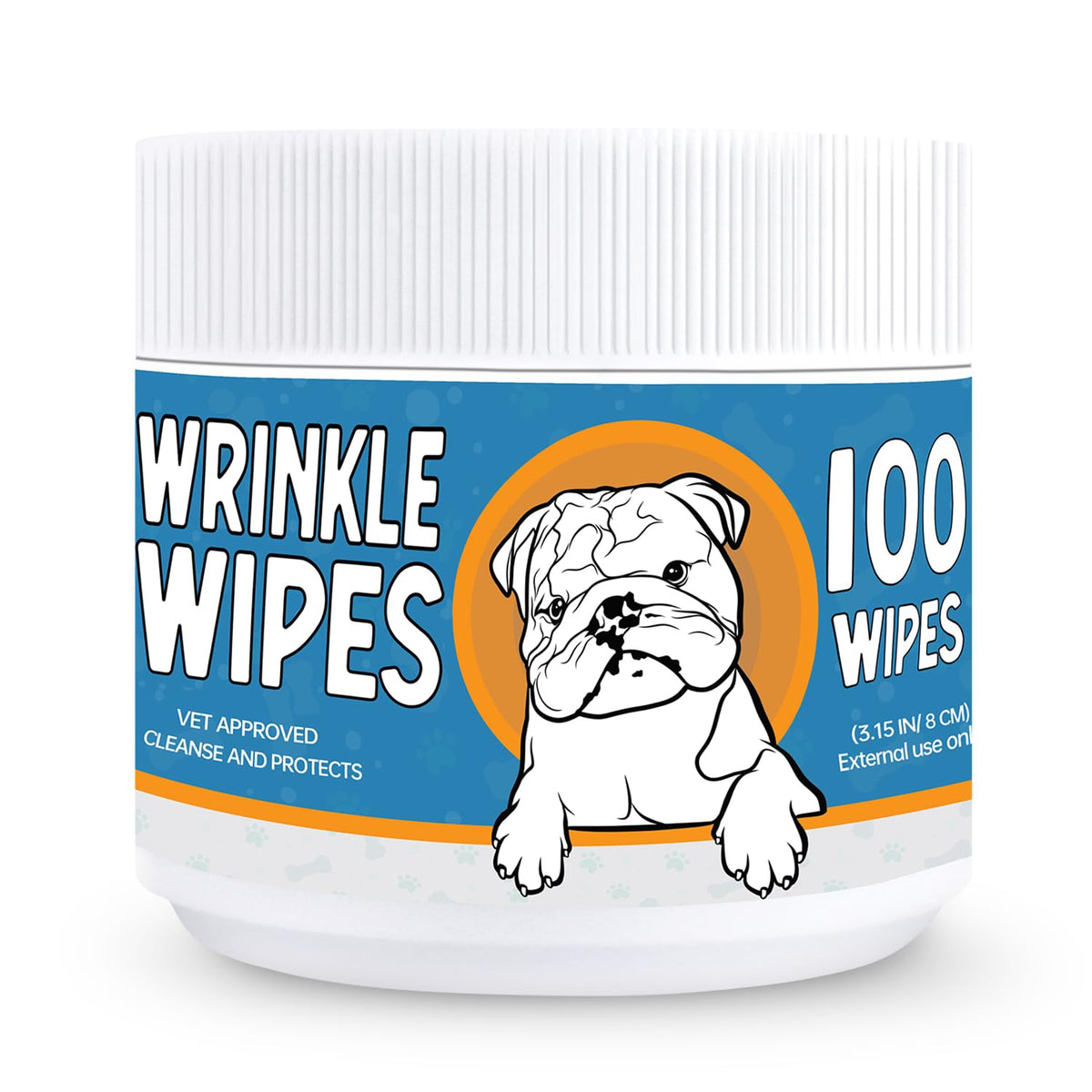 Yibesi Bulldog Wrinkle Wipes in a jar for clean folds and odor control.