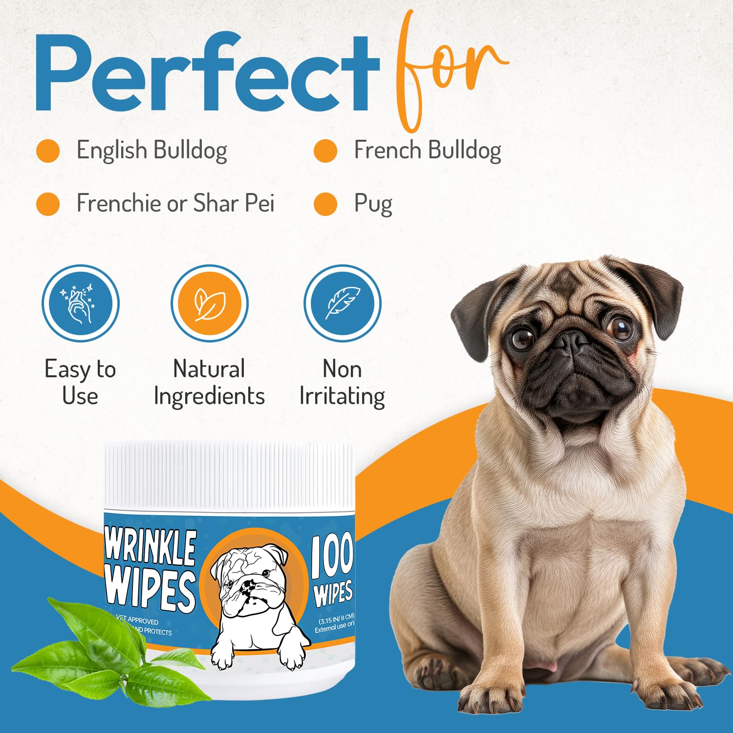 Yibesi bulldog wipes refresh face and paws between sessions.