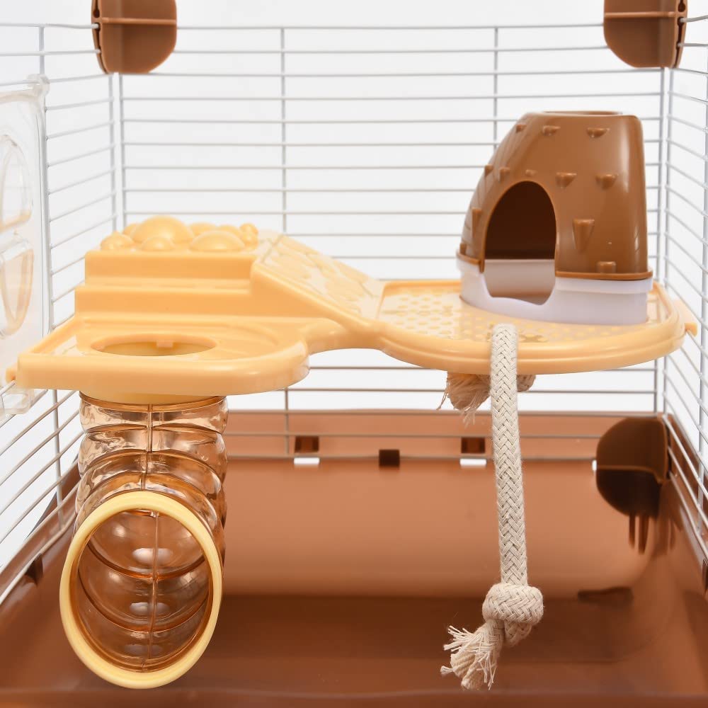 YIBOPET cage play area featuring mushroom houses and tunnels.