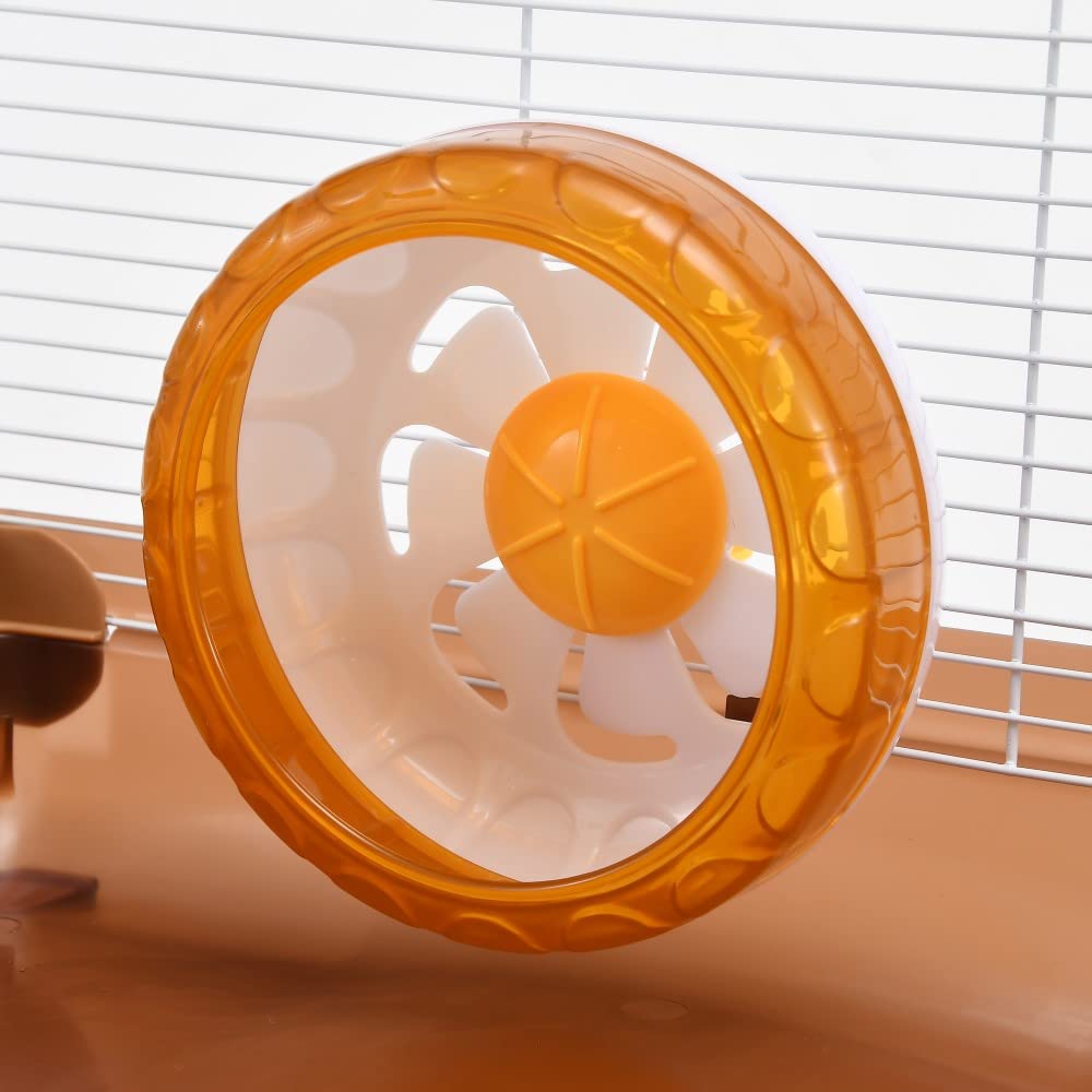 YIBOPET cage includes a silent running wheel for calm exercise.