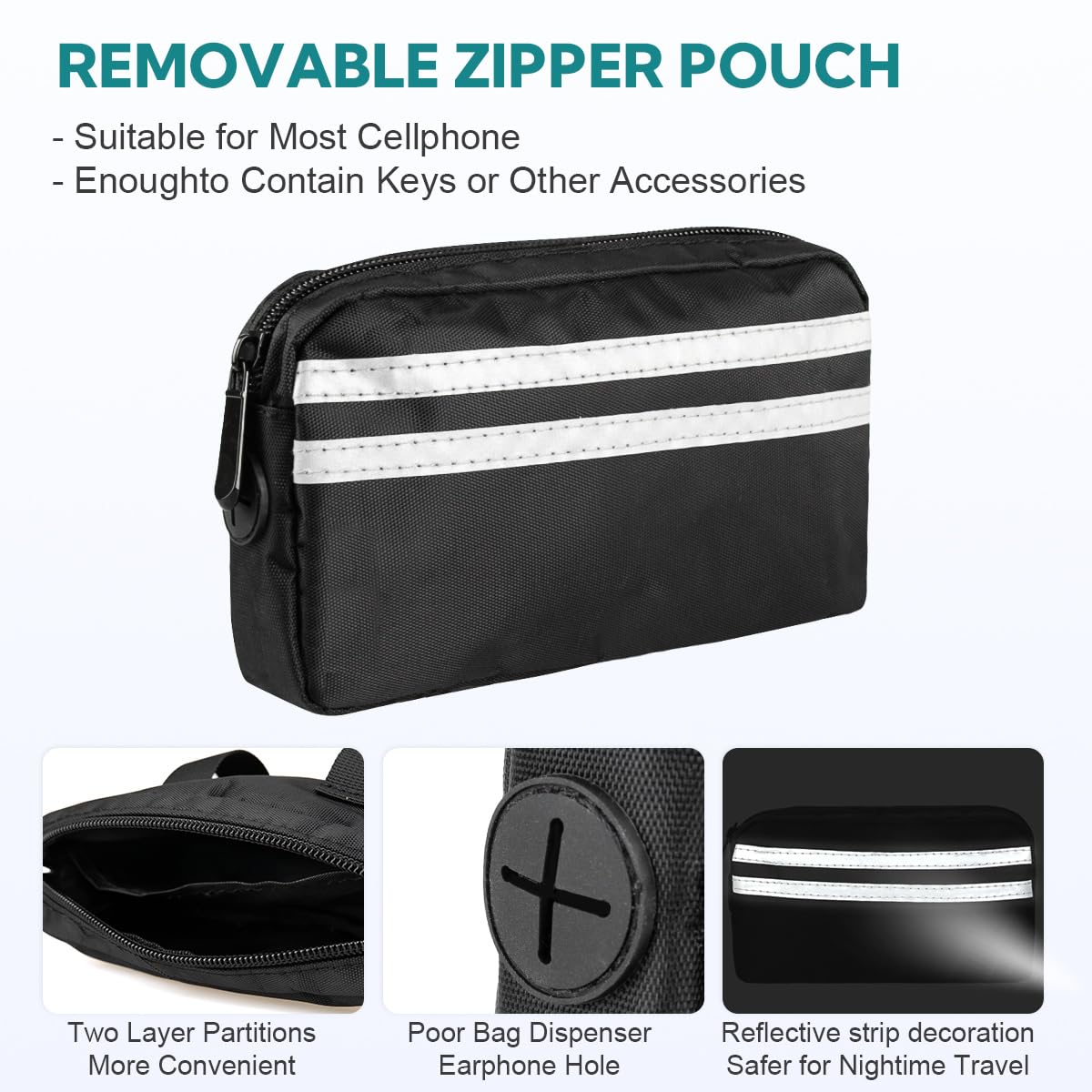Yicostar detachable zipper pouch stores essentials like keys and treats