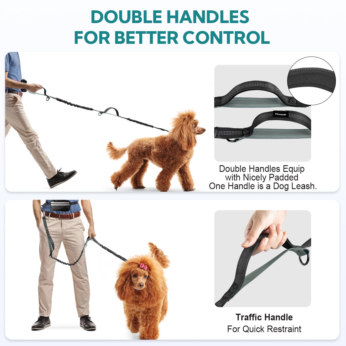 yicostar reinforced clasps secure two dogs together with durability.