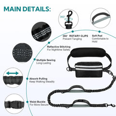 Yicostar waist belt leash with zipper pouch for convenient storage on walks