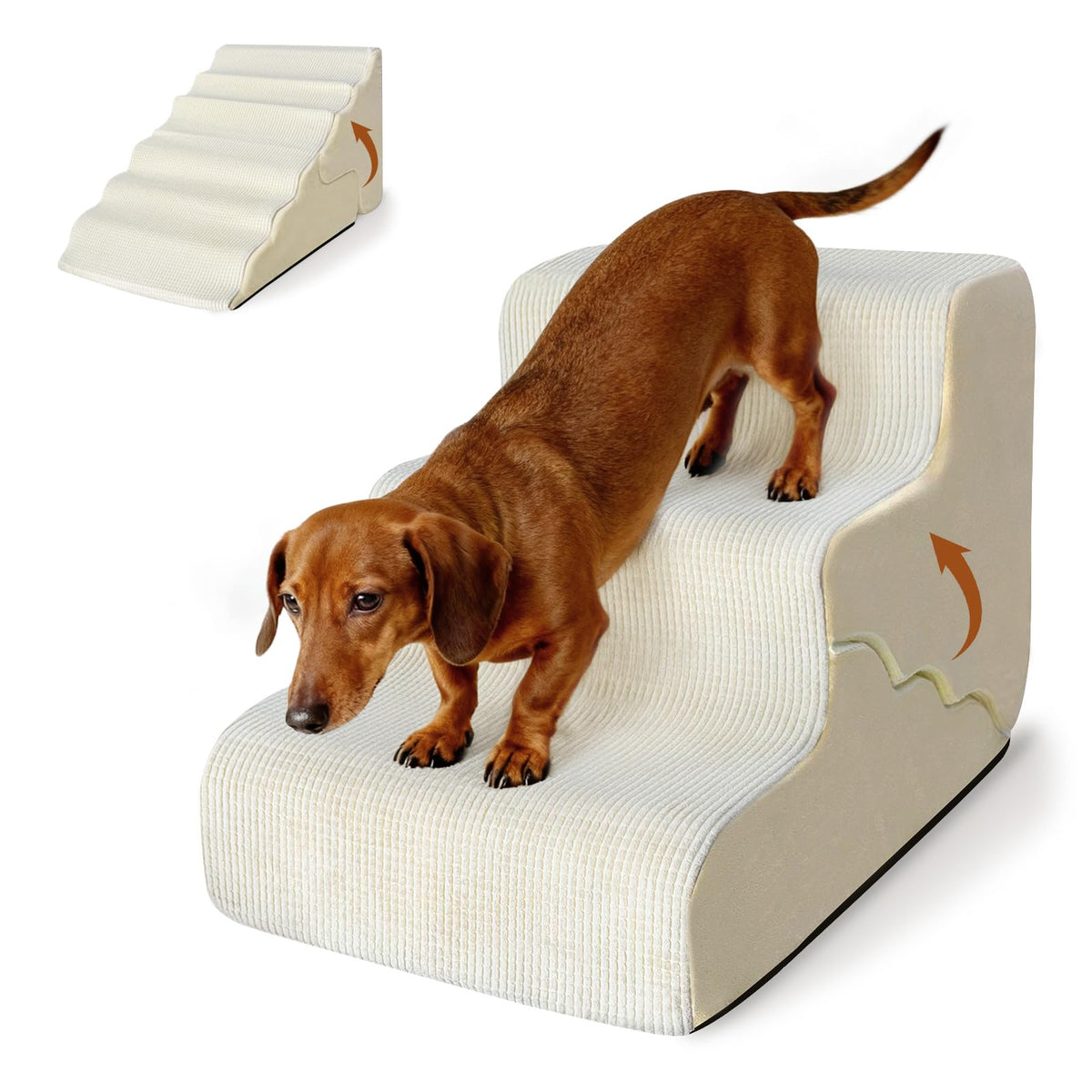 YIDAXIS beige dog stairs front view showing 3-step design for sofa access