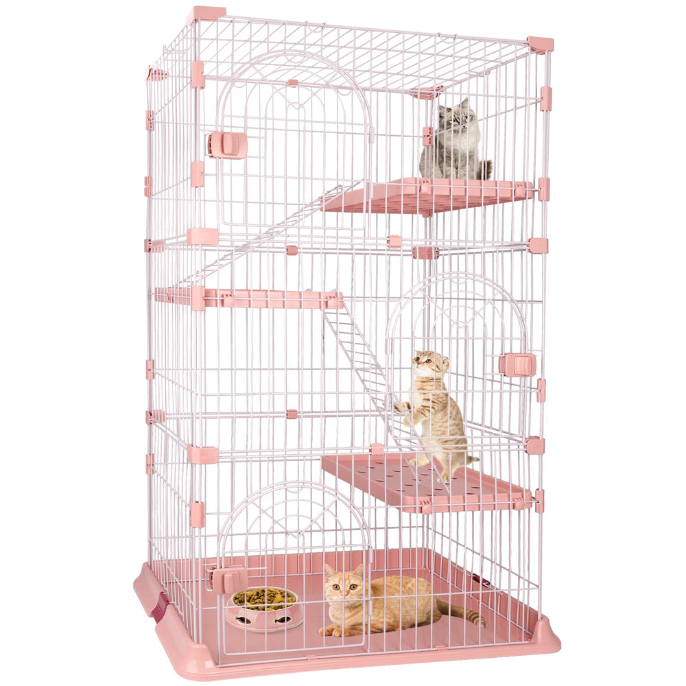 YIFOR 4-tier cat cage exterior shows sturdy pink playpen for spacious indoor space.