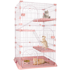 YIFOR 4-tier cat cage exterior shows sturdy pink playpen for spacious indoor space.