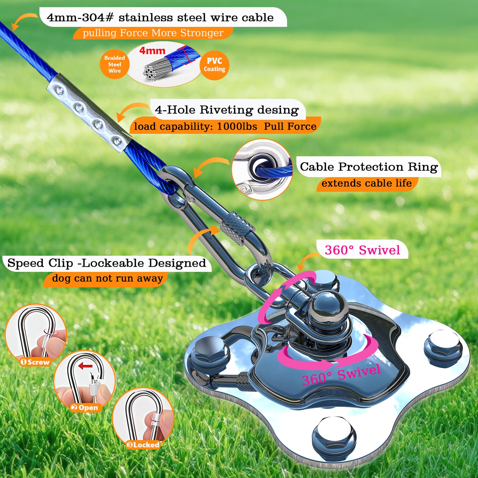 YiizKilc multi-use dog stake for yard, camping, and travel