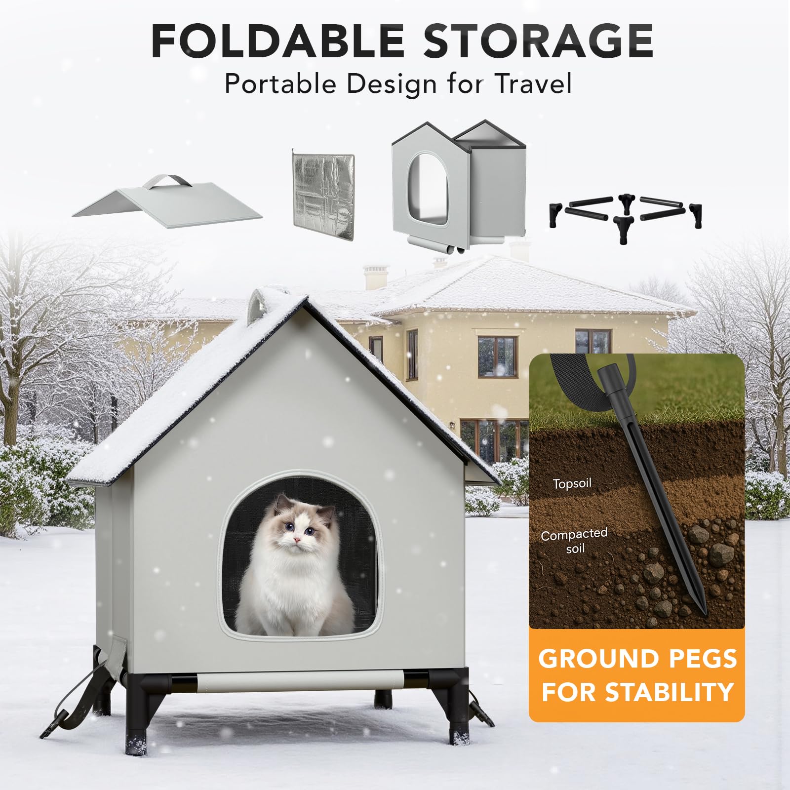 YIJIETON cat house self-warming concept offers cozy warmth in cold weather.