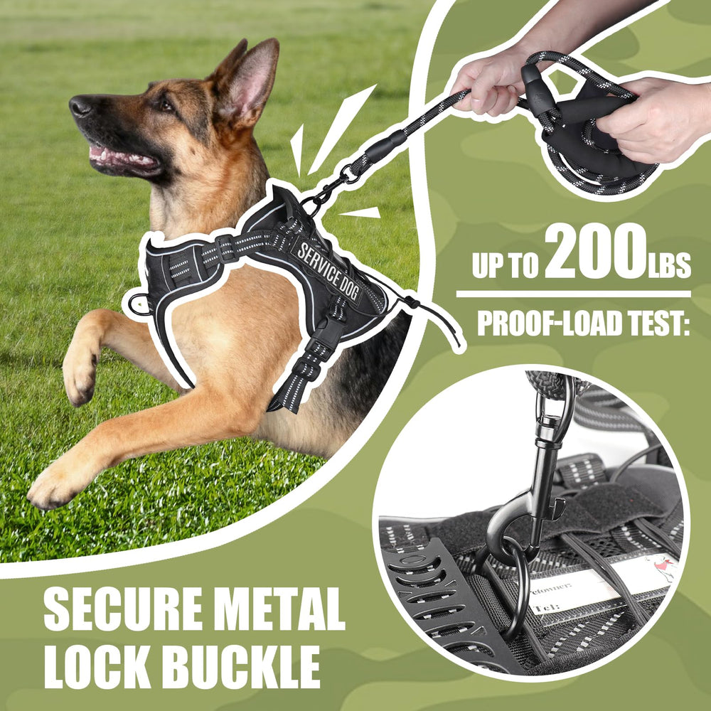 Yimeis large service dog harness back view showing leash attachment and fit.