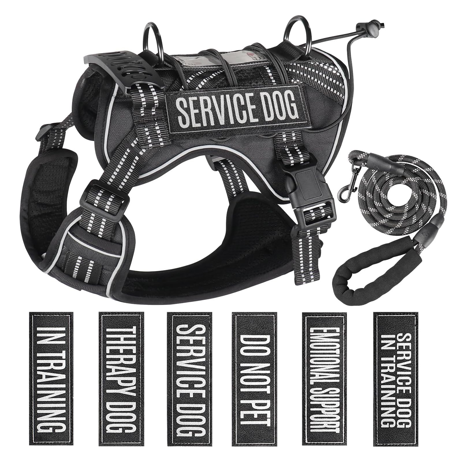 Yimeis large service dog harness front view for secure daily walks.
