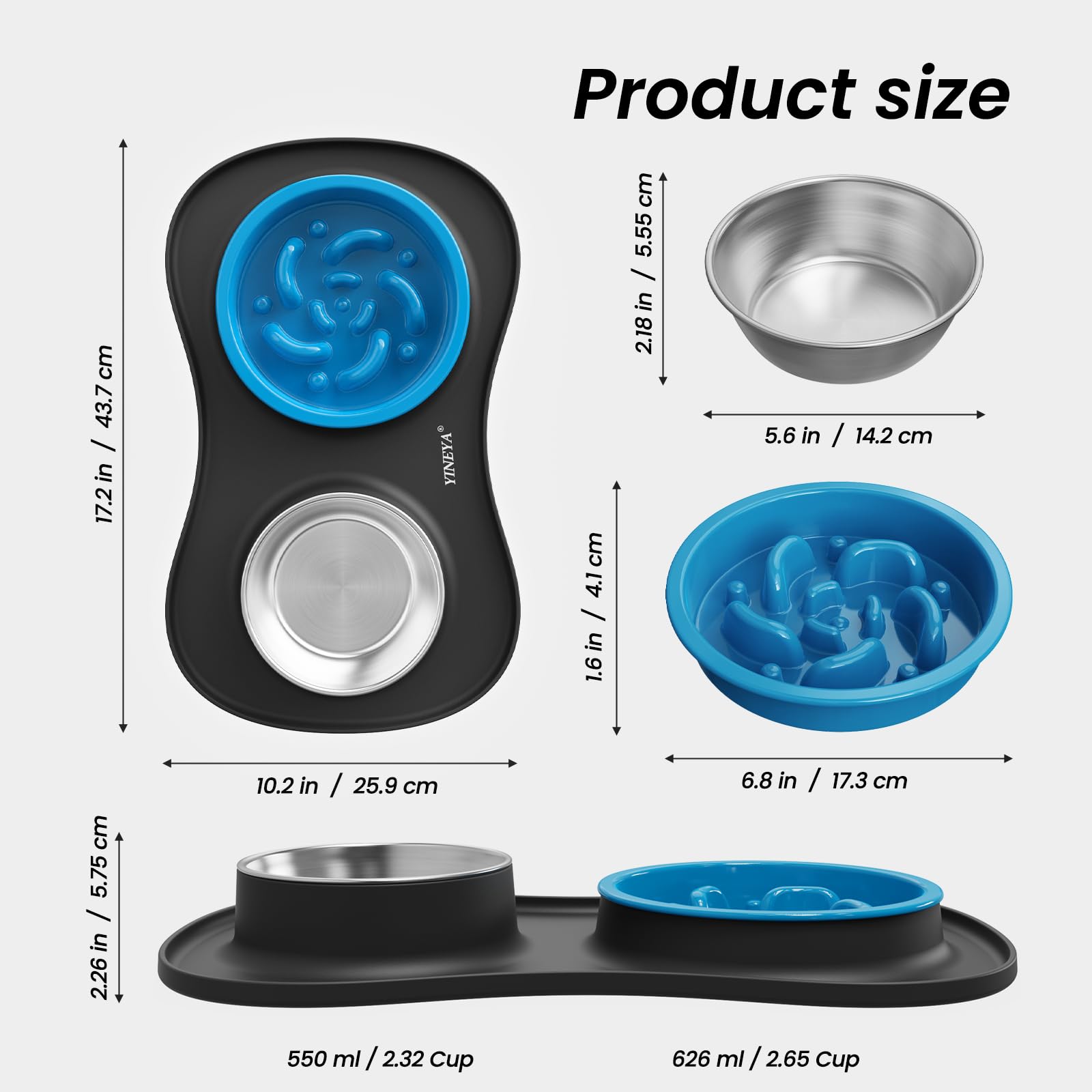YINEYA all-in-one feeding station shows bowls and mat in a compact setup