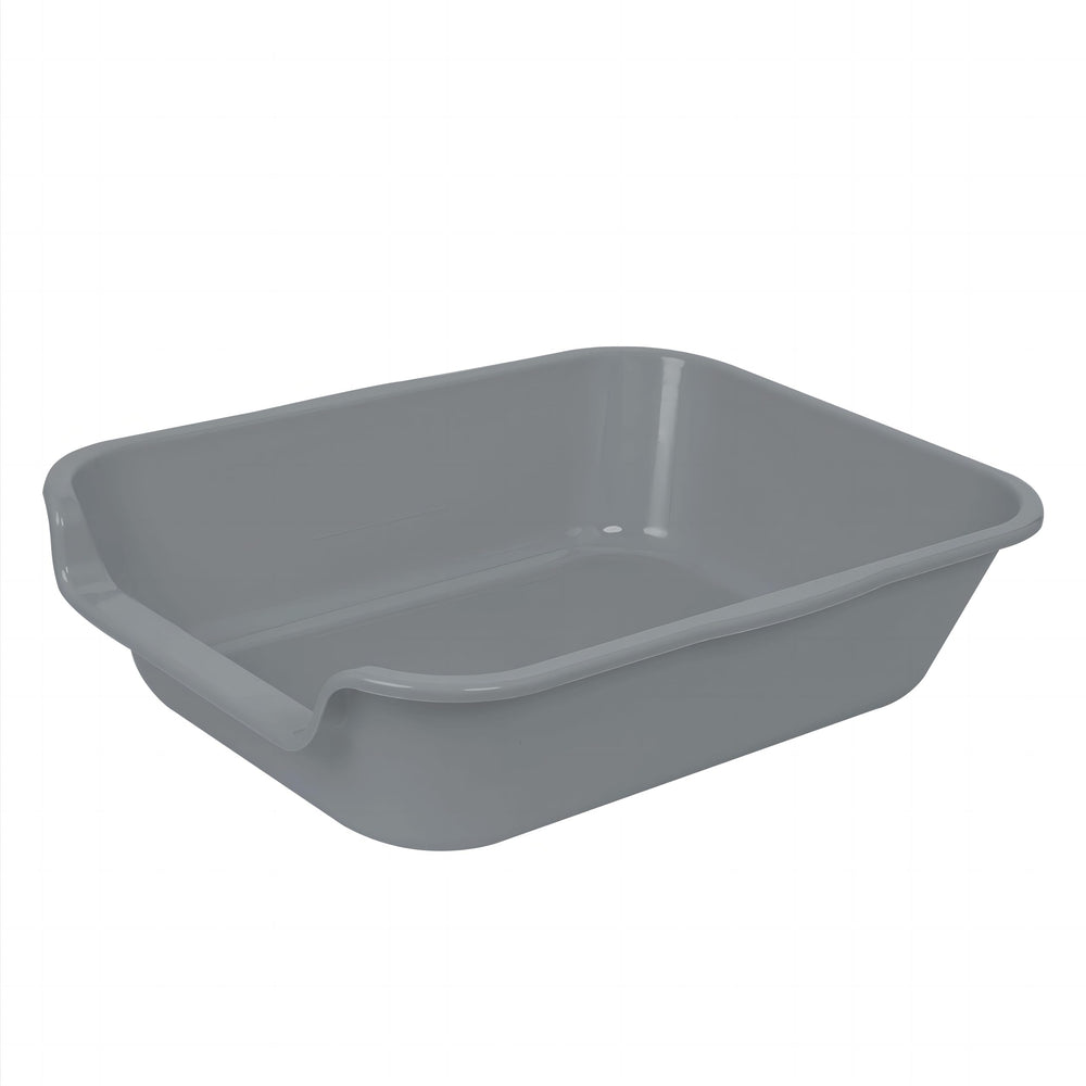Ying Tutu extra-large cat litter box gray front view, ample space for big cats.
