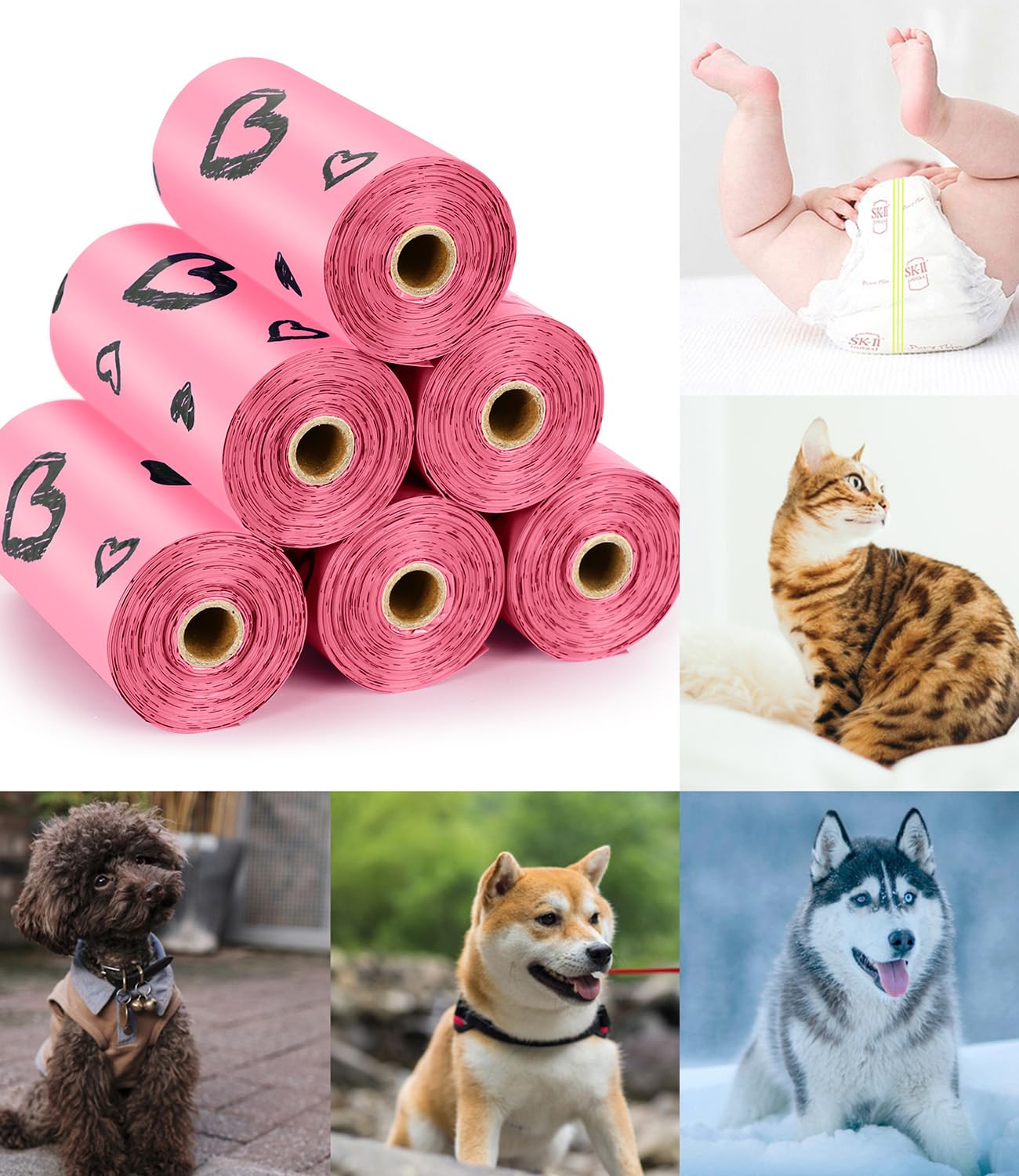 Yingdelai 540-count poop bags on pink rolls, strong and leak-proof
