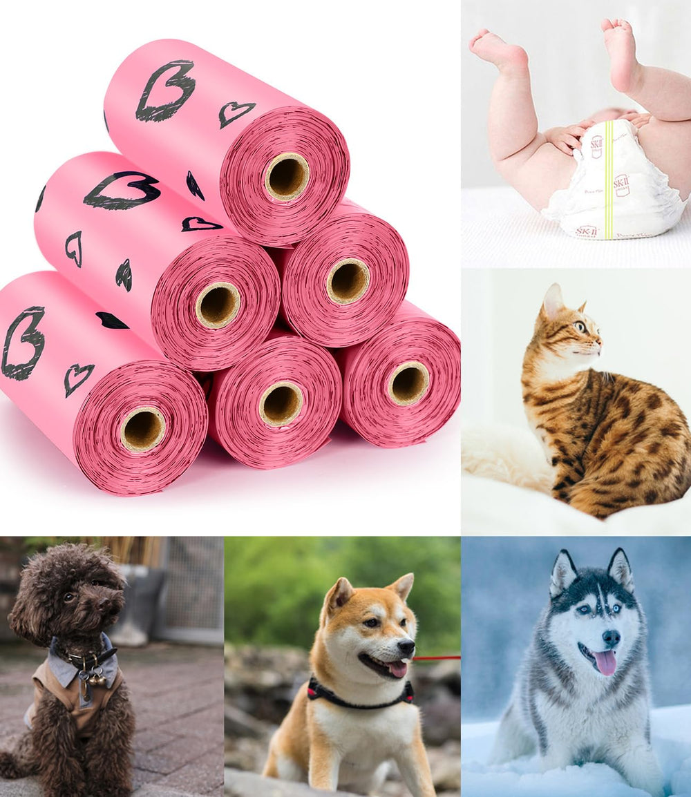 Yingdelai 540-count poop bags on pink rolls, strong and leak-proof