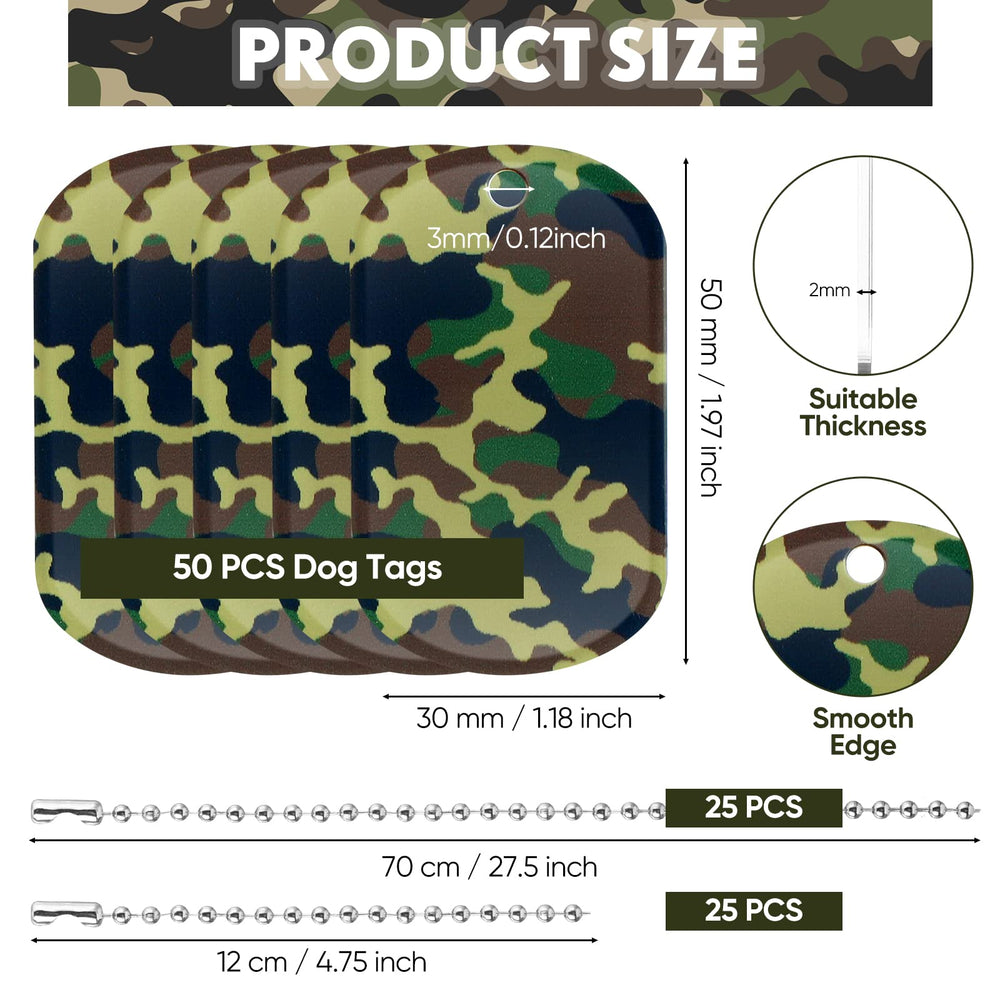 Yinkin camouflage dog tag set with beaded chains, ideal for themed events.