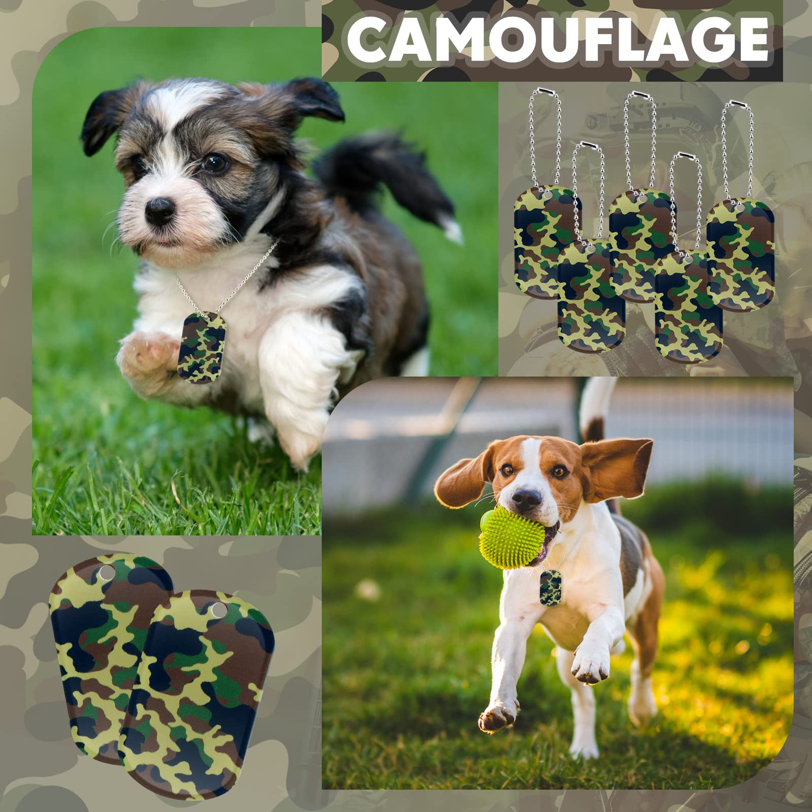 Yinkin camouflage-pattern dog tags ready to coordinate with outfits.