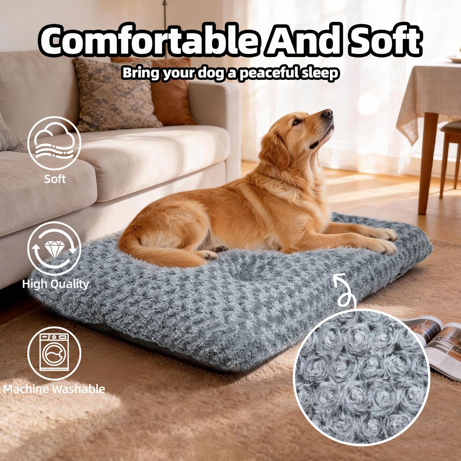 Yintrest Large Dog Bed Deluxe Plush anti-slip base demonstrates stable positioning.