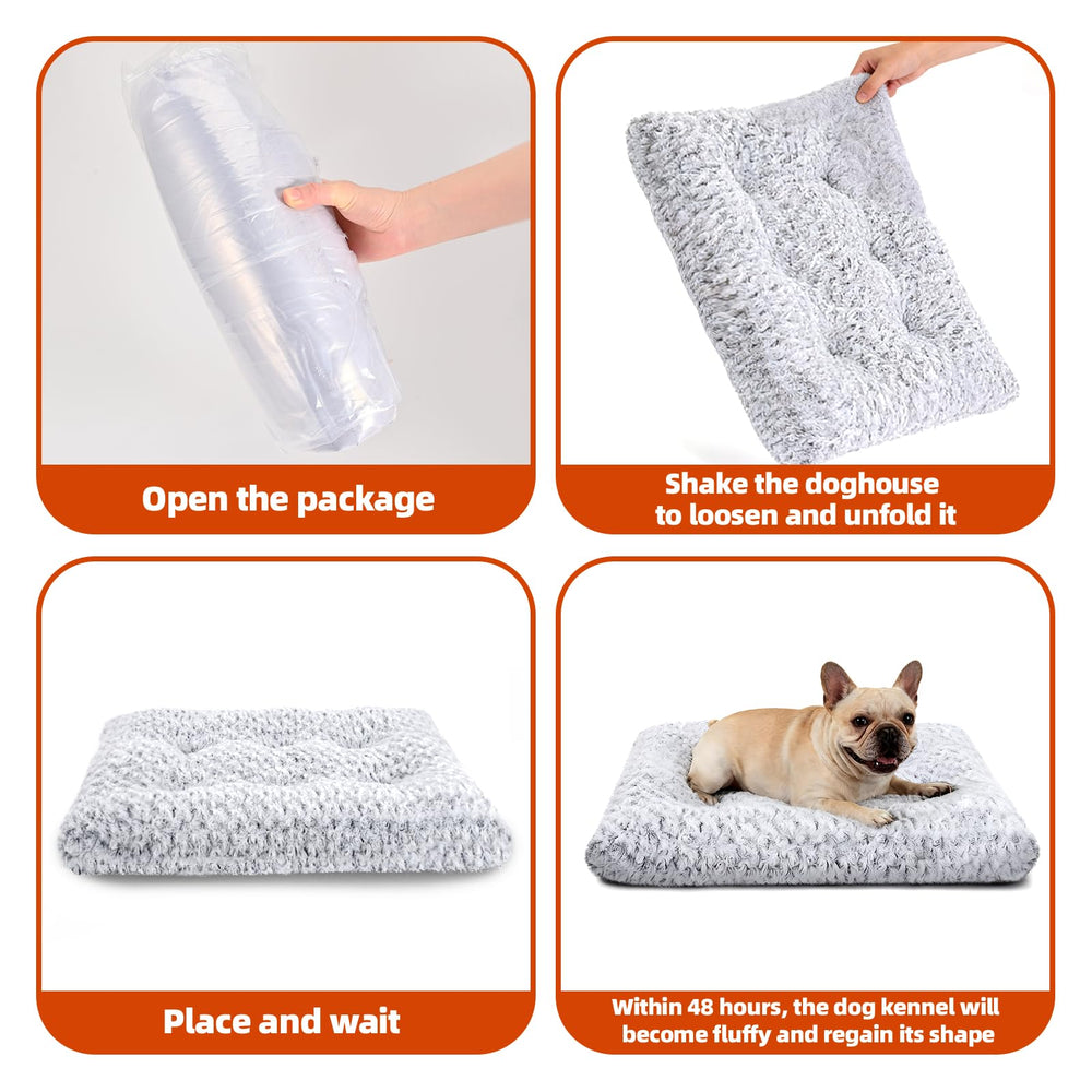 Yintrest light gray dog bed in crate for large breeds