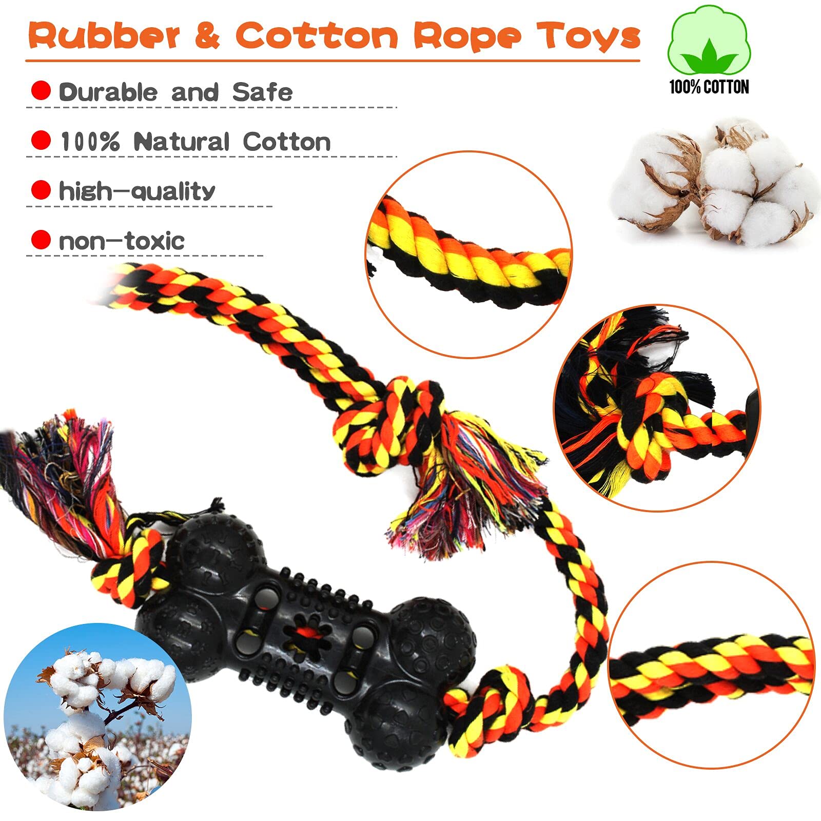 Yipetor rope and rubber chew toys support interactive play and dental massage.