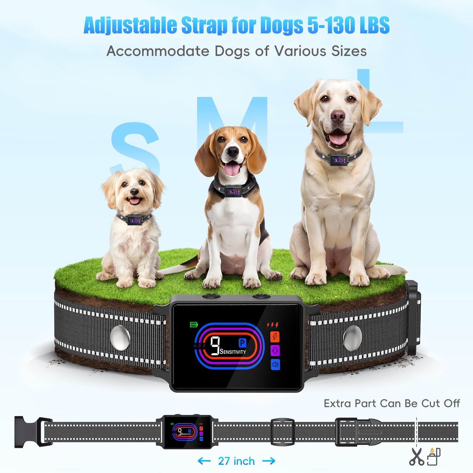 Yipilu bark collar adjustable range 8-27 inches on display