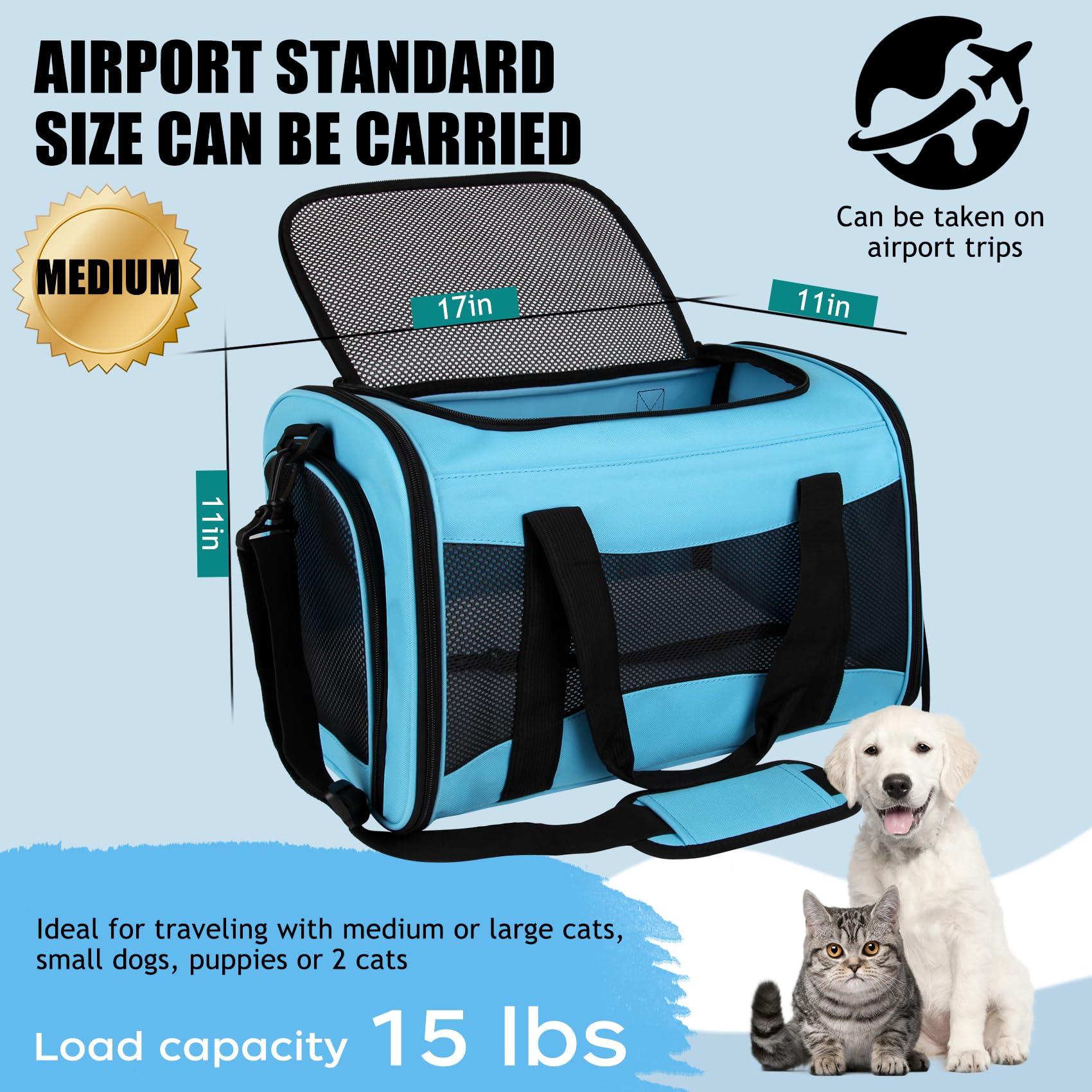 Yipincover Pet Carrier blue top-entry for quick pet access during trips