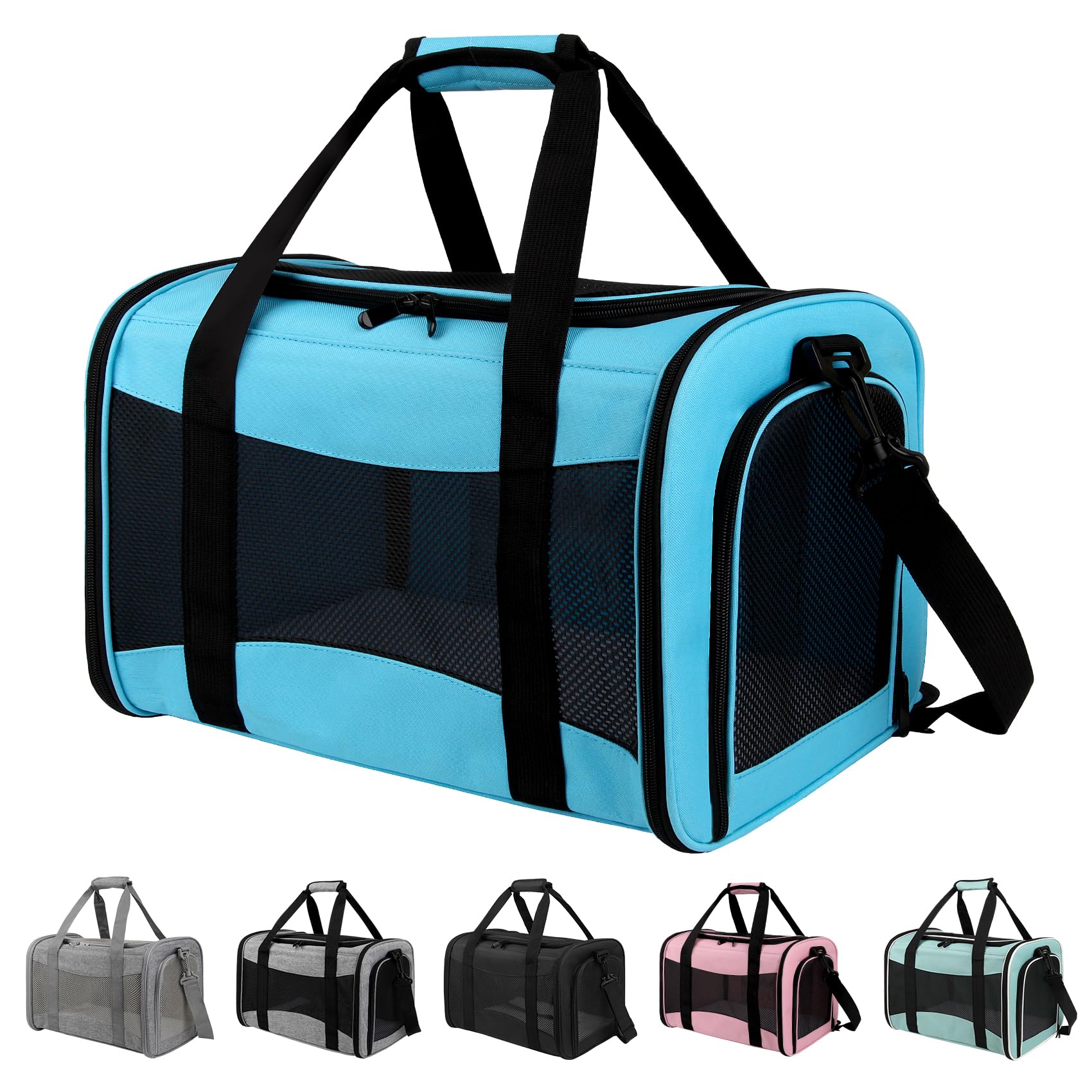 Yipincover Pet Carrier under-seat blue front view for easy airline travel