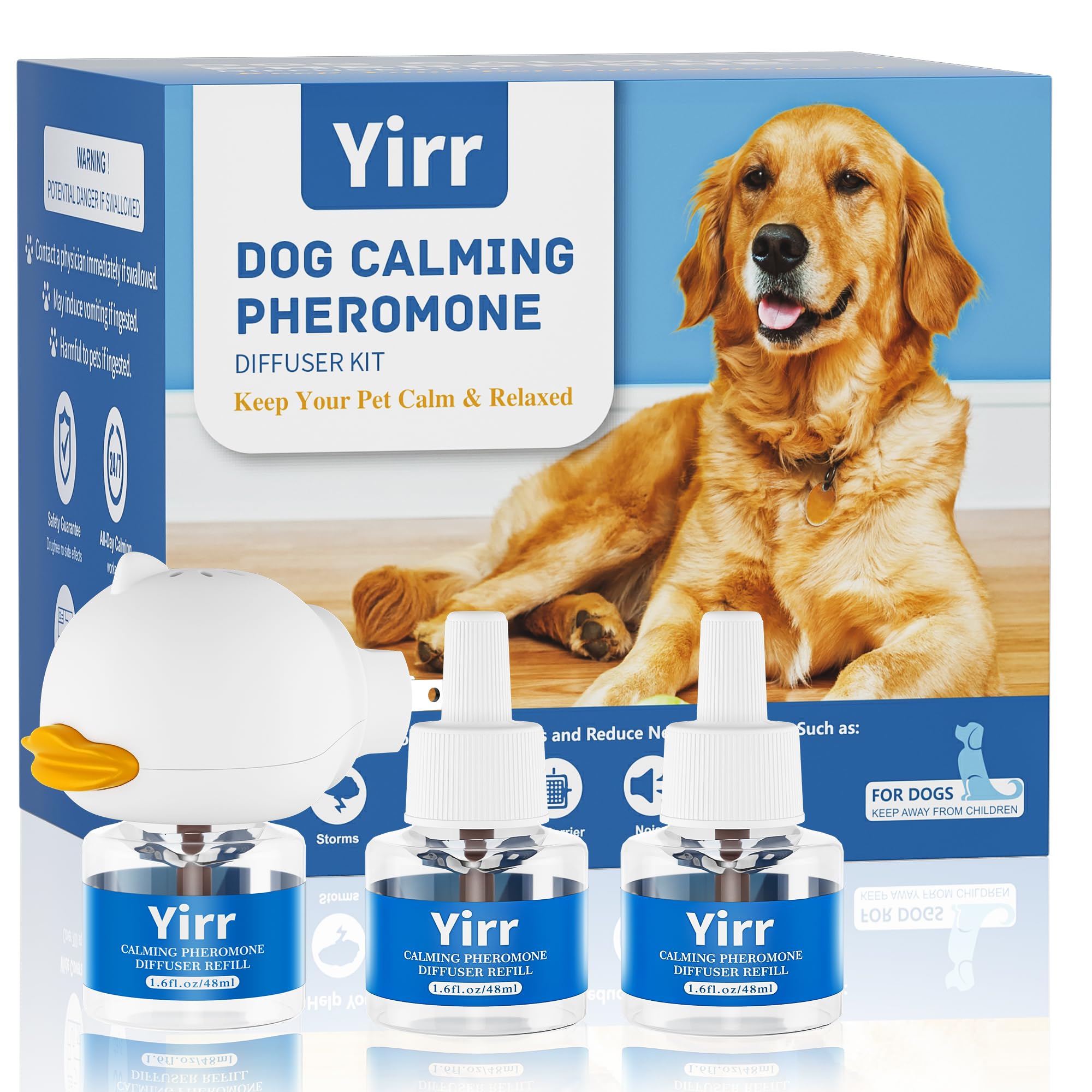 Yirr dog calming diffuser front view promotes calmness for dogs