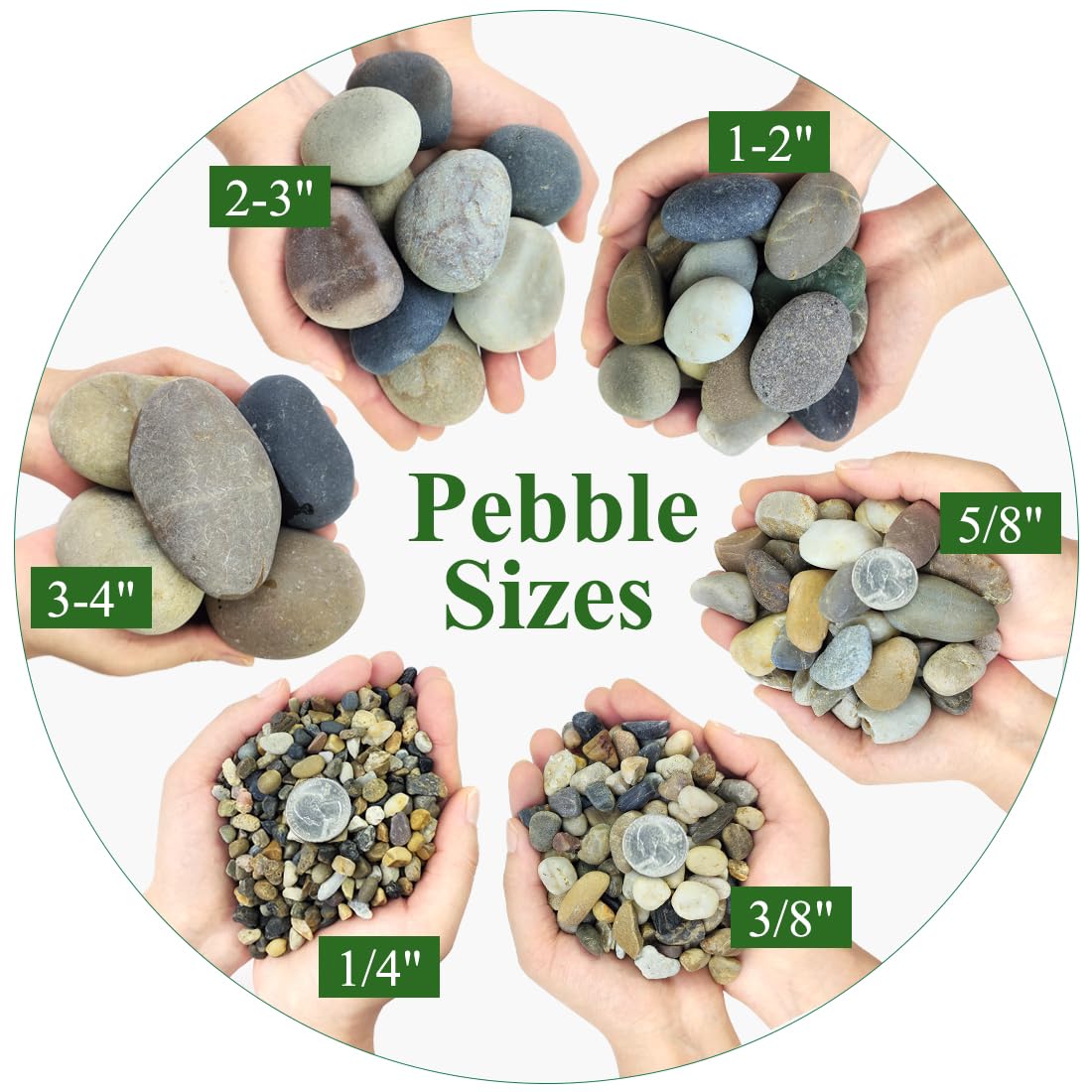 YISZM hand-picked pebbles close-up showing color variety