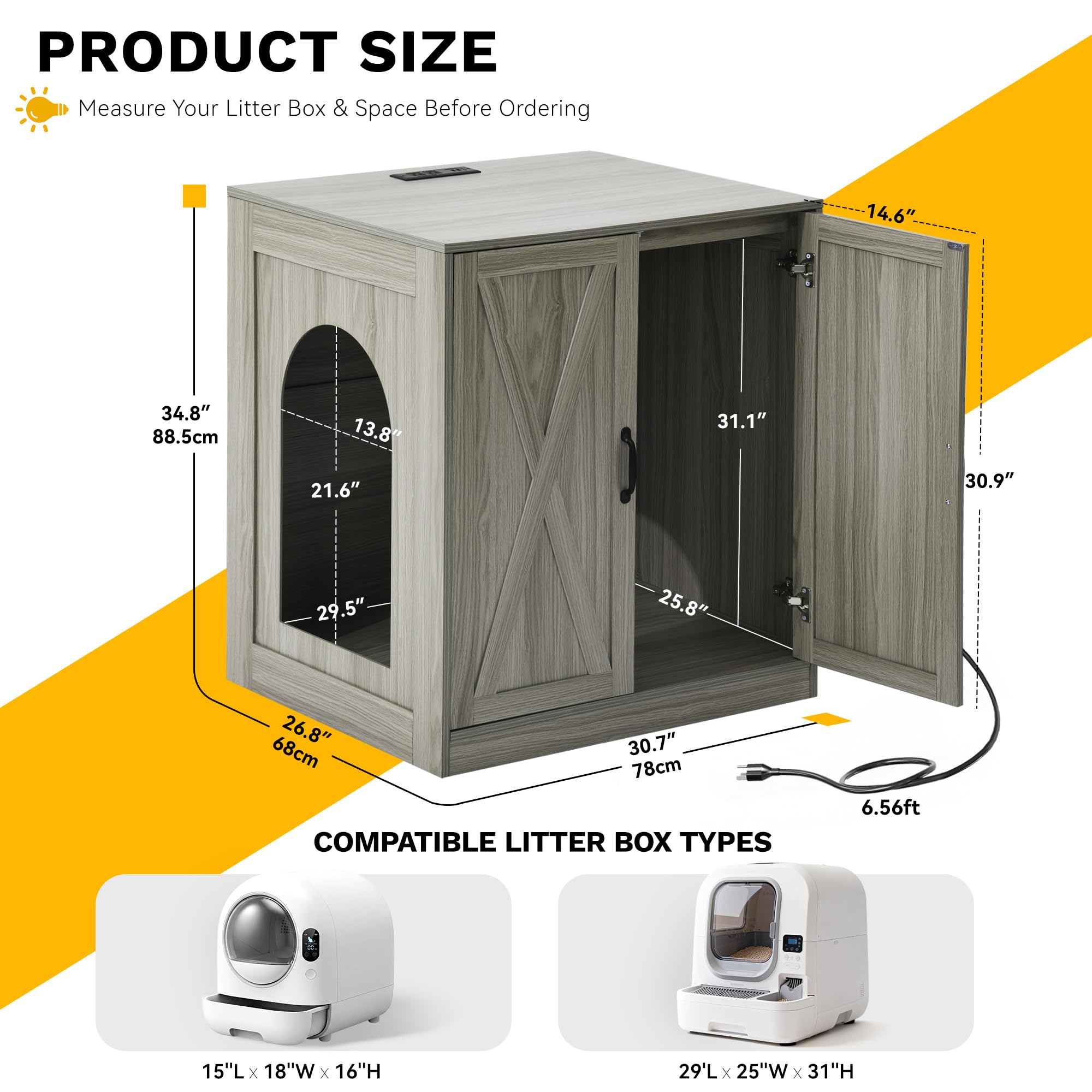 YITAHOME magnetic-door hidden cabinet keeps the litter area secure.